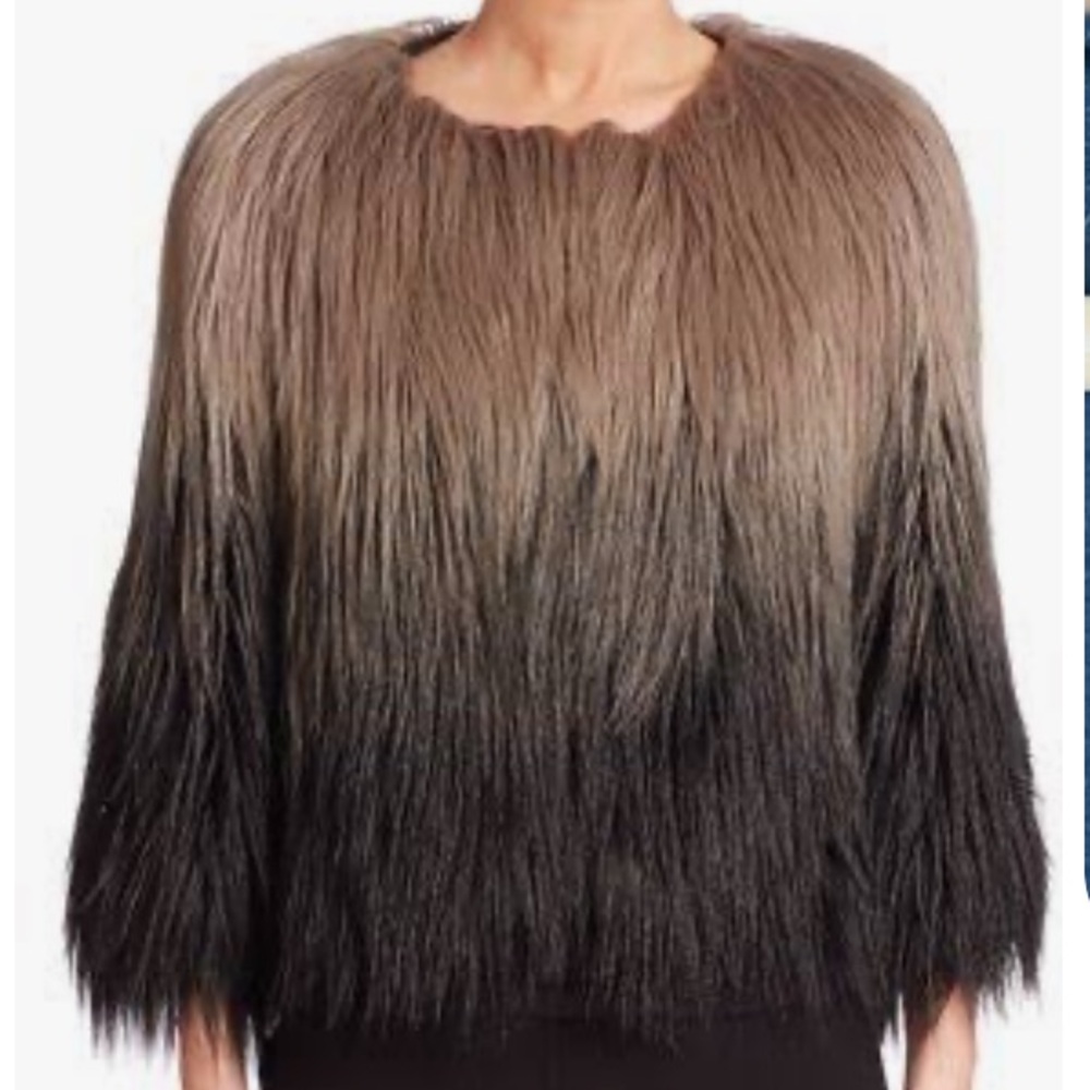 Elie Tahari Faux Fur Jacket "DELMA" grey and black ombré size small retail:$348